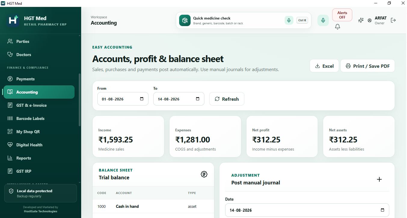 HGT Med accounting profit and balance sheet workspace