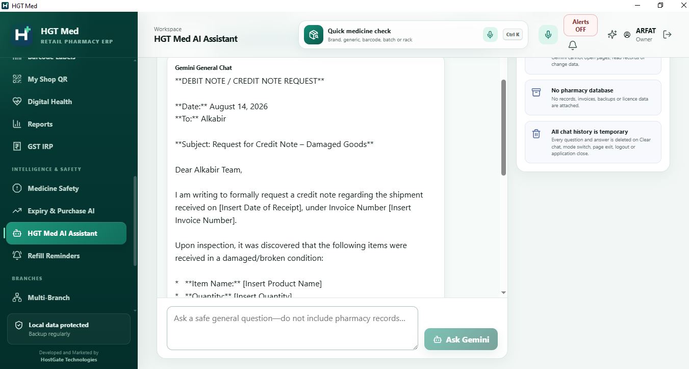 HGT Med AI assistant answering an inventory question