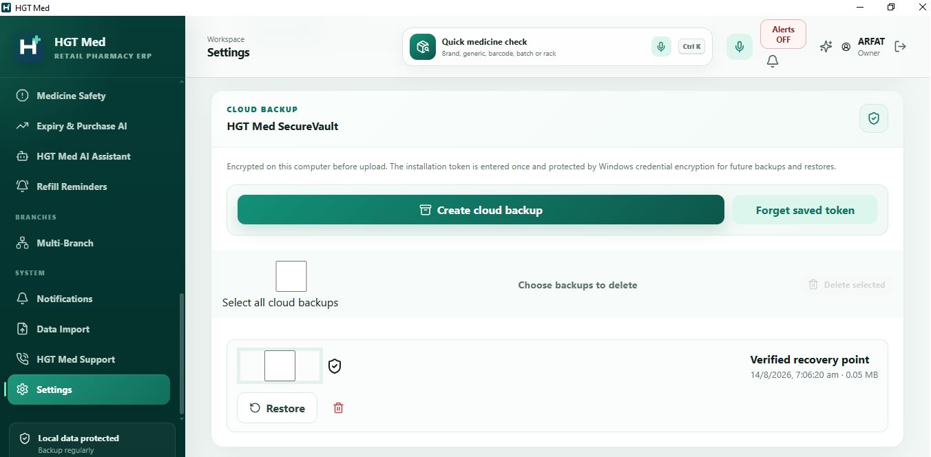 HGT Med cloud and local backup settings