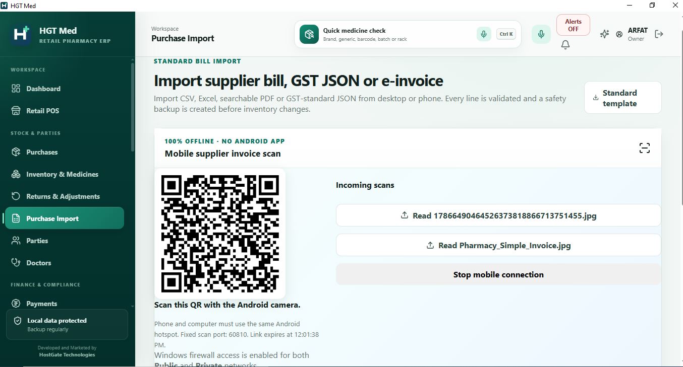 HGT Med Android supplier invoice capture and import