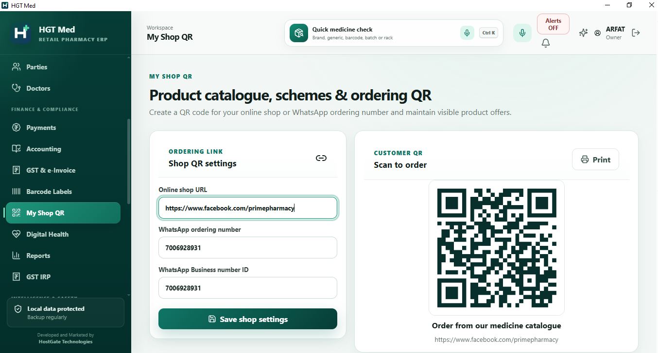 HGT Med product catalogue and shop ordering QR